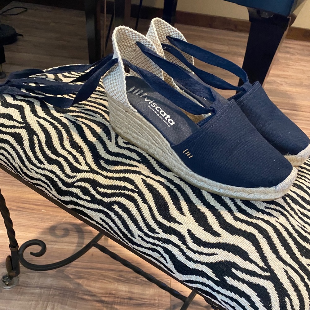 Navy espadrilles wedge shoes size 41 or 9.5 like new